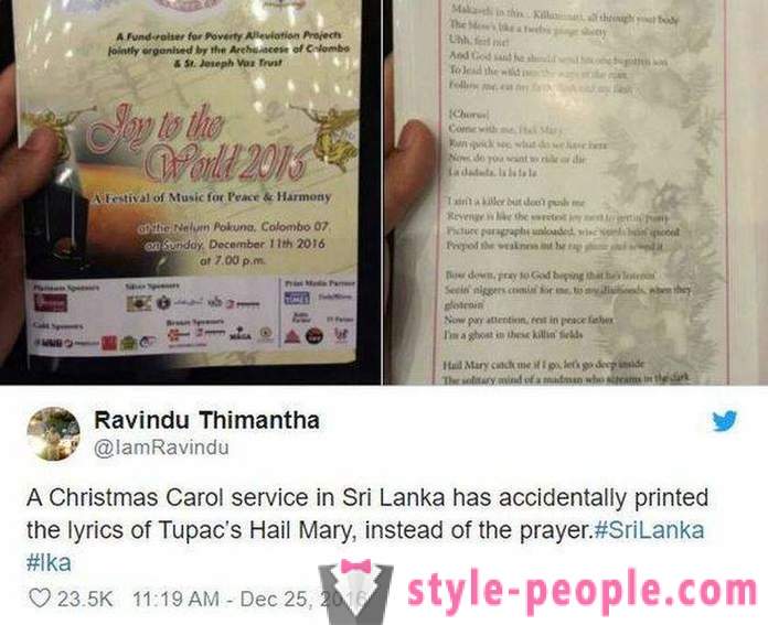 Au Sri Lanka, les paroissiens de l'église distribué des brochures avec le texte de la chanson du rappeur au lieu de la prière